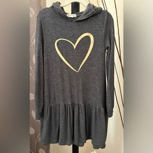 Tucker + Tate | Hooded Jersey Dress | Girls 7 | Grey, metallic gold